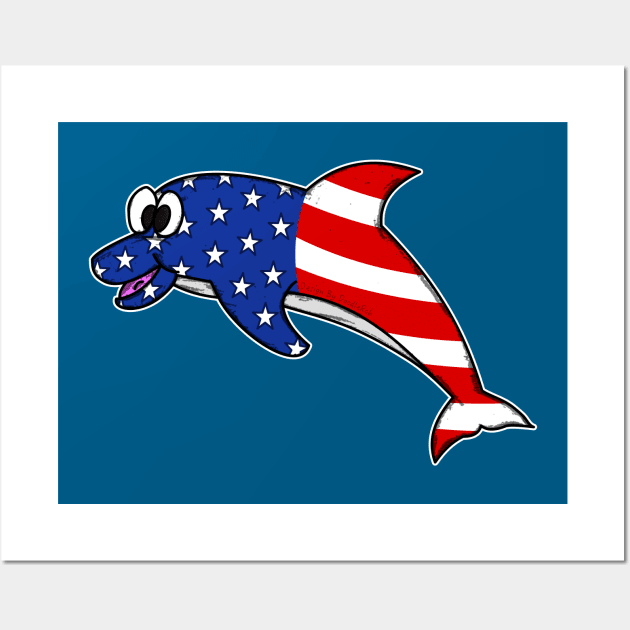 4th July Dolphin American Flag USA Animal Lovers Wall Art by doodlerob